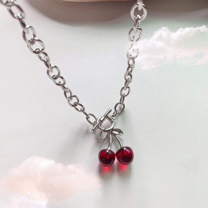 Pingyongchang Dark Cherry Harajuku Necklace Small Geometric Pendant Ot Buckle Punk Gothic Street Silver Color Chain Choker Necklaces for Women Men - Image 4